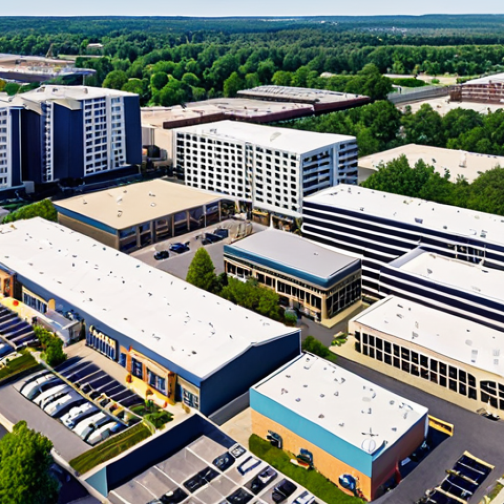 **

Prompt:  Diverse real estate portfolio showcasing various property types (apartments, offices, shopping centers, industrial parks) under REITs ownership, illustrating accessibility for average investors.

**